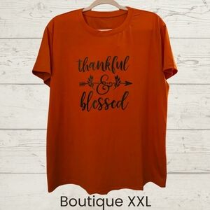 Orange Graphic Tee - Thankful & Blessed XXL EUC